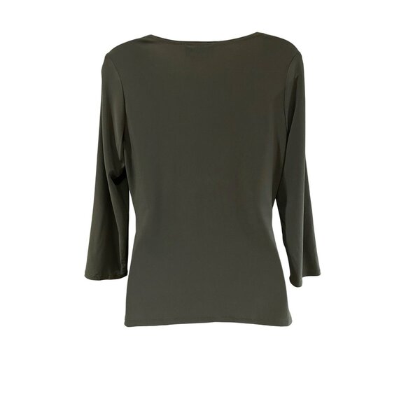 Frank Lyman Design Olive Green Twist Front 3/4 Sleeve Top Polyester/Elasthane Wo - Picture 2 of 8